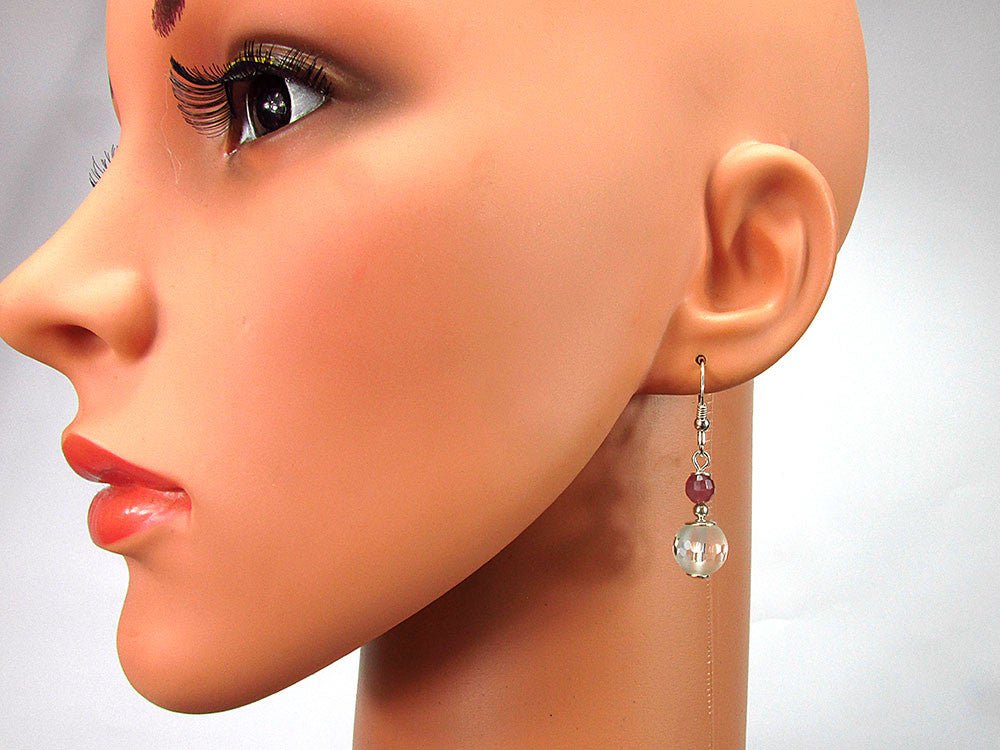 Cercei argint cu cristal de stanca si rubin fatetat - GlamBazaar.ro