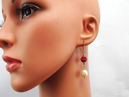 Cercei argint cu perle si coral - GlamBazaar.ro