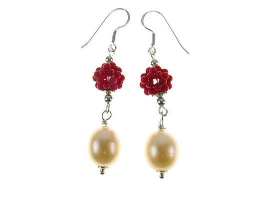 Cercei argint cu perle si coral - GlamBazaar.ro