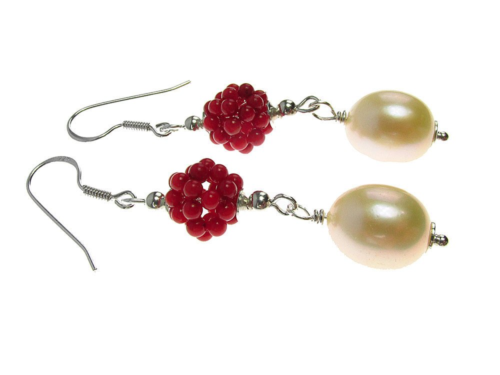 Cercei argint cu perle si coral - GlamBazaar.ro