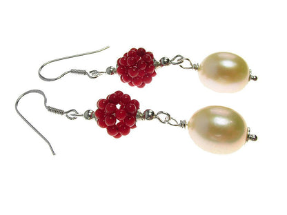 Cercei argint cu perle si coral - GlamBazaar.ro