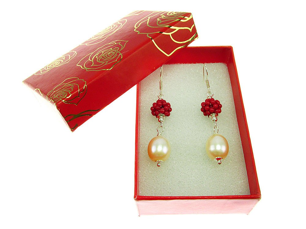 Cercei argint cu perle si coral - GlamBazaar.ro