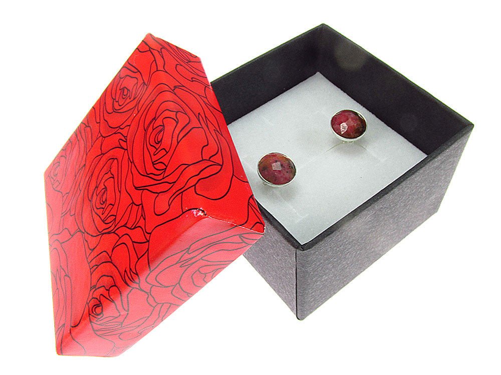 Cercei argint cu rodonit natural fatetat 8 MM - GlamBazaar.ro