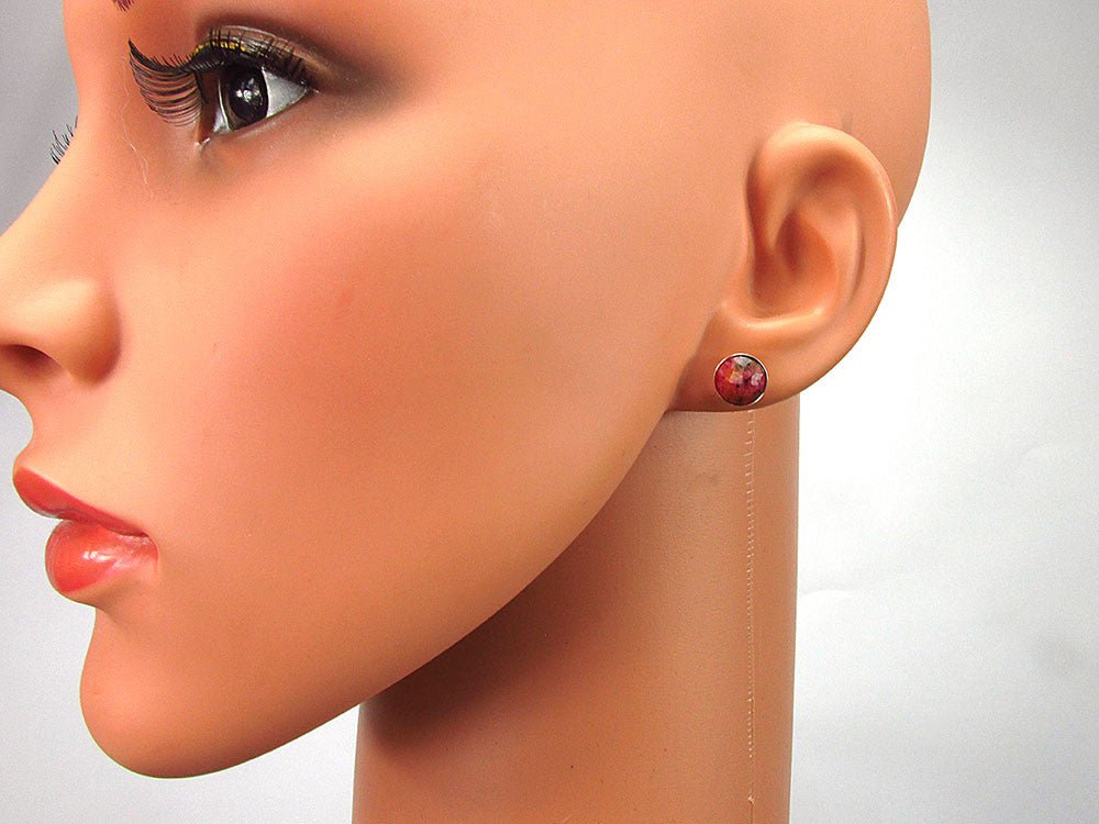 Cercei argint cu rodonit natural fatetat 8 MM - GlamBazaar.ro