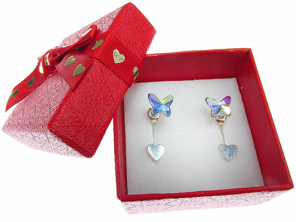 Cercei argint Double Glam fluture si inimioara - GlamBazaar.ro