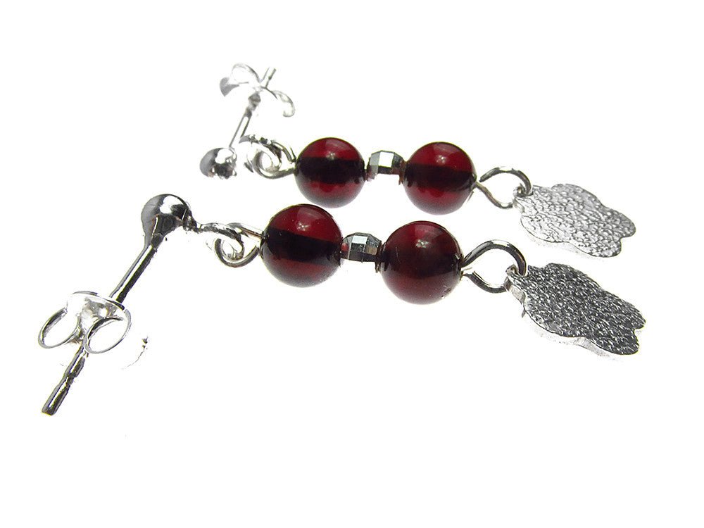 Cercei argint floricica si chihlimbar rosu - GlamBazaar.ro