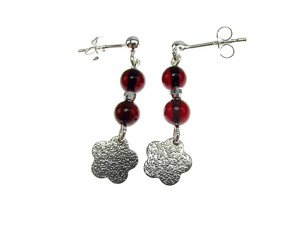 Cercei argint floricica si chihlimbar rosu - GlamBazaar.ro