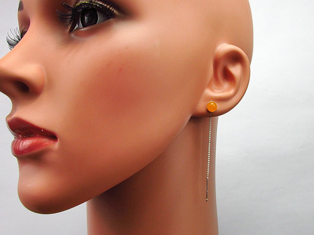 Cercei argint lantisor cu jad galben natural 6 MM - GlamBazaar.ro