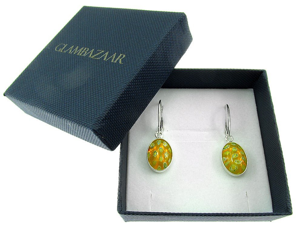 Cercei argint Millefiori galben/albastru - GlamBazaar.ro