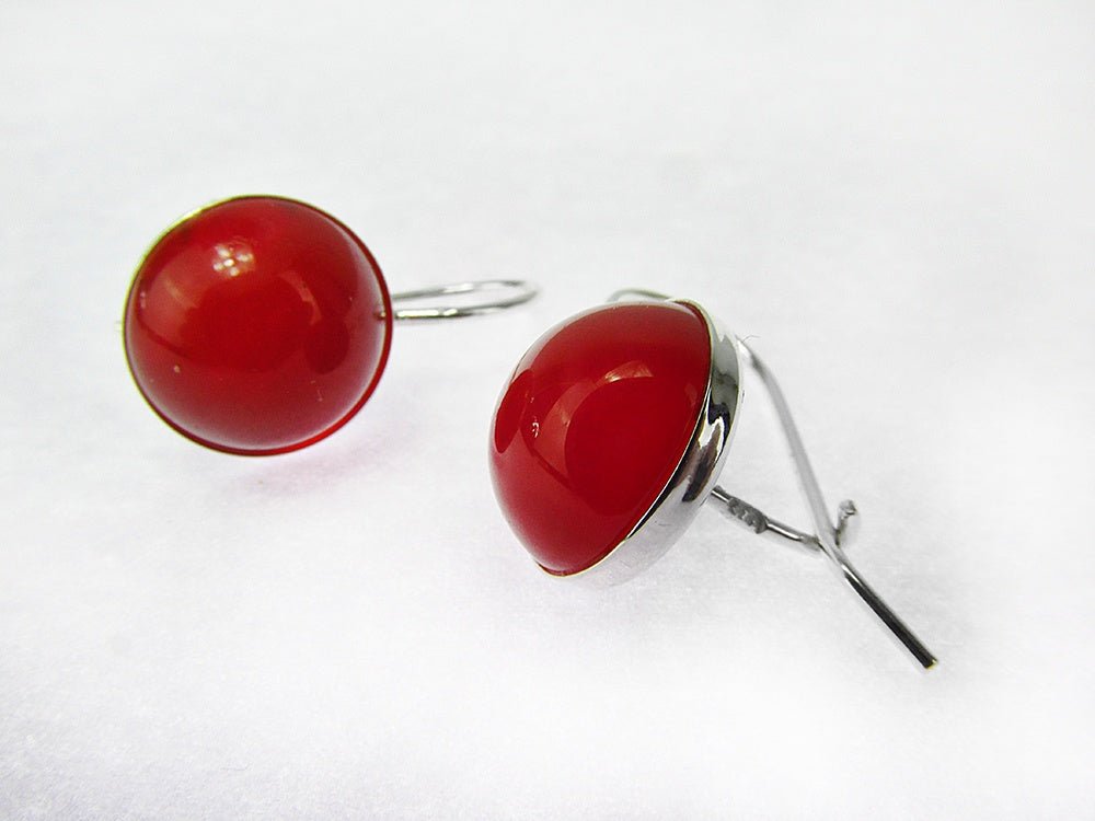 Cercei argint model clasic cu carneol 10 MM - GlamBazaar.ro