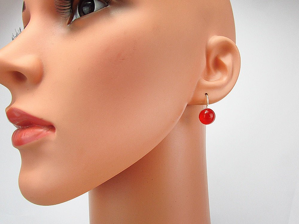 Cercei argint model clasic cu carneol 10 MM - GlamBazaar.ro