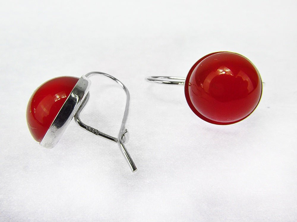 Cercei argint model clasic cu carneol 10 MM - GlamBazaar.ro