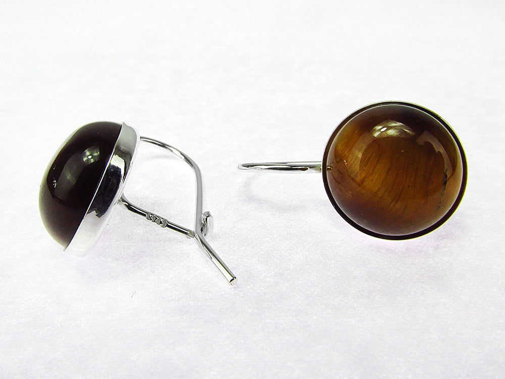 Cercei argint model clasic cu ochi de tigru natural 10 MM