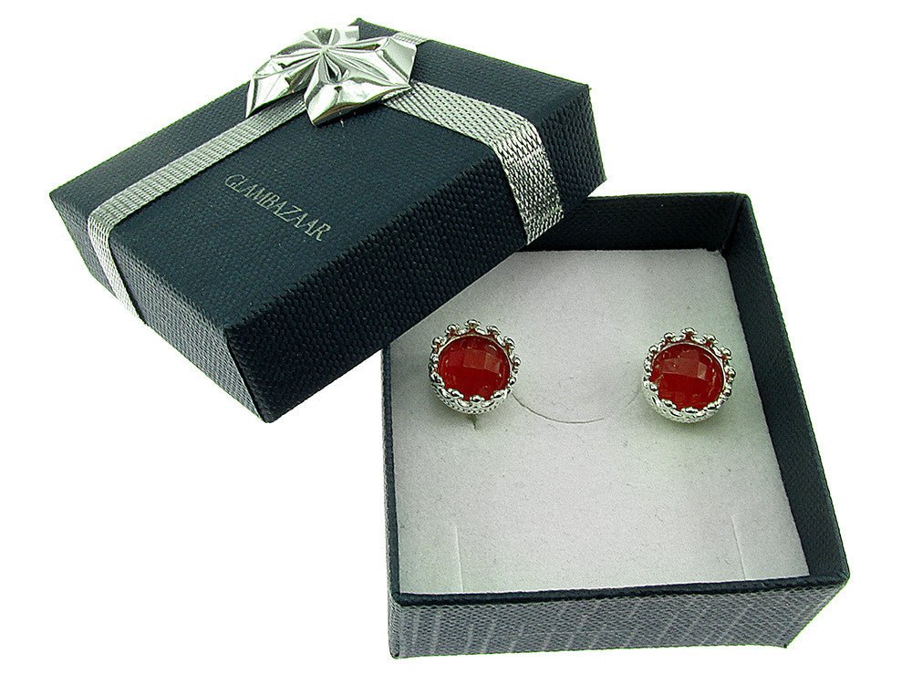 Cercei argint model coroana carneol fatetat - GlamBazaar.ro