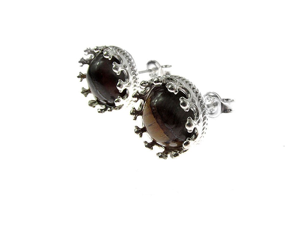 Cercei argint model coroana cu ochi de tigru - GlamBazaar.ro