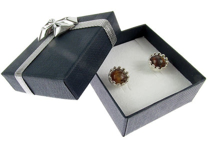 Cercei argint model coroana cu ochi de tigru - GlamBazaar.ro