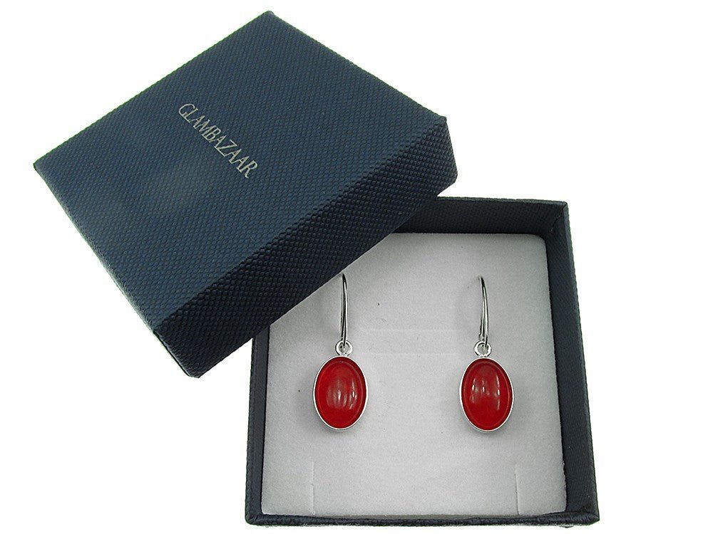 Cercei argint ovali cu agate rosii 14x10 MM - GlamBazaar.ro