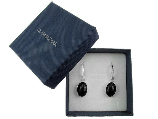 Cercei argint ovali cu onix 14x10 MM - GlamBazaar.ro