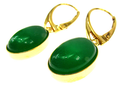 Cercei argint placati cu aur cu agate verzi 14x10 MM