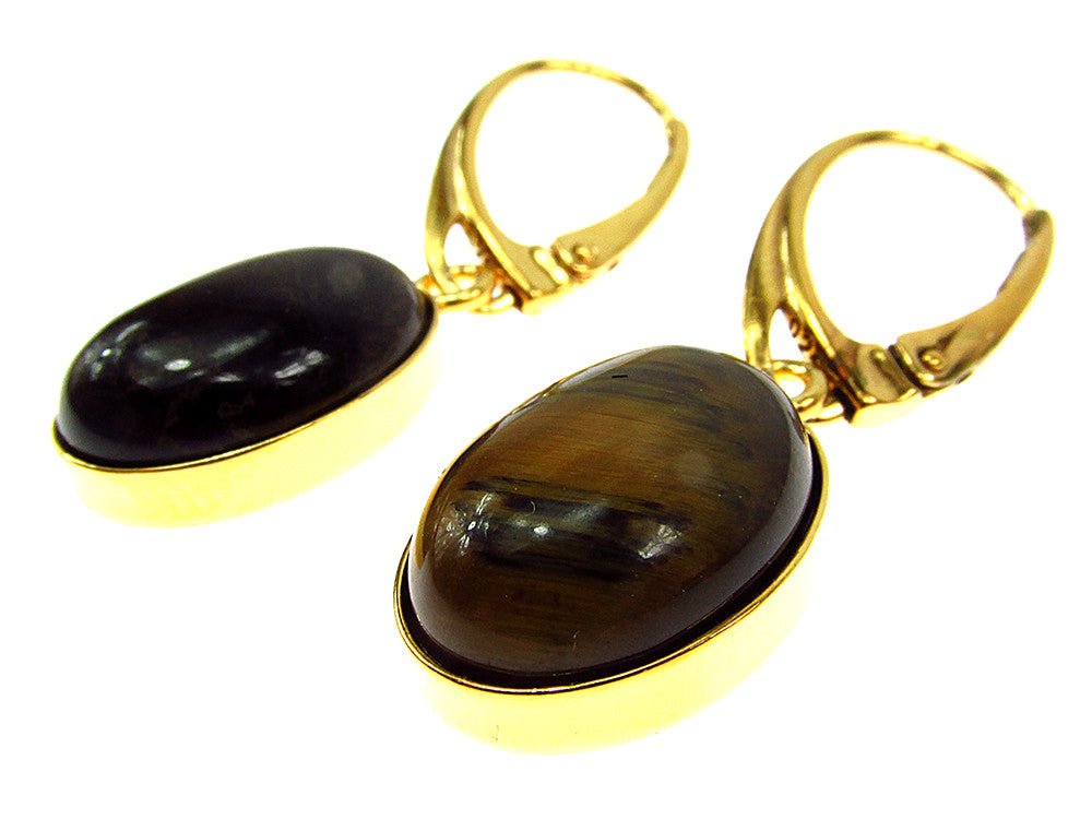 Cercei argint placati cu aur cu ochi de tigru 14x10 MM - GlamBazaar.ro