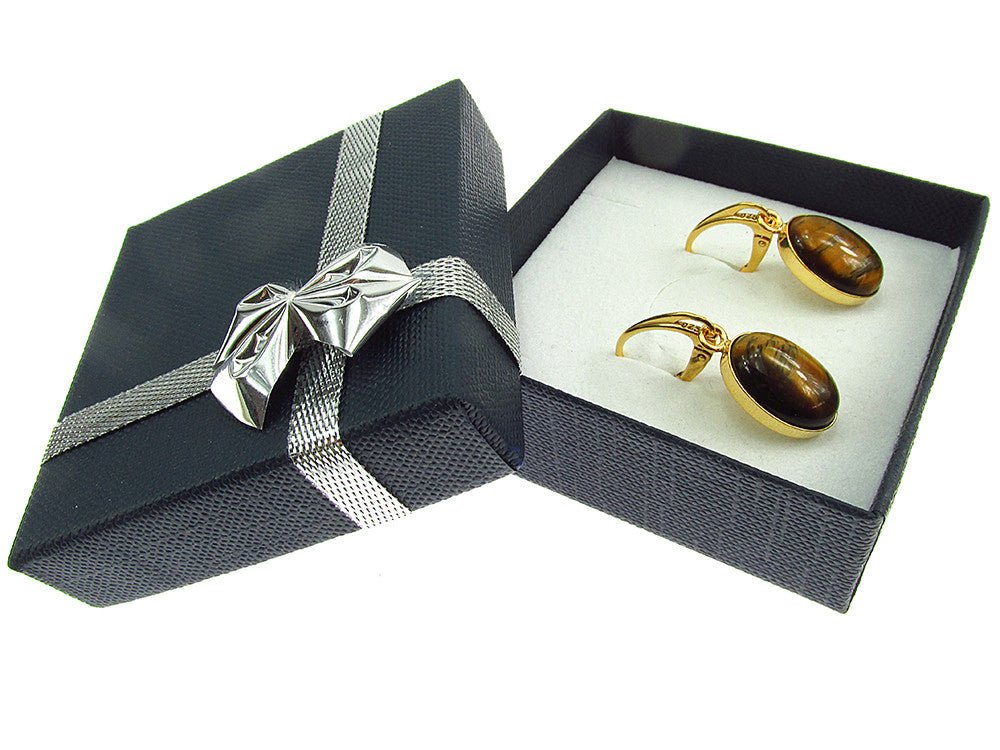 Cercei argint placati cu aur cu ochi de tigru 14x10 MM - GlamBazaar.ro