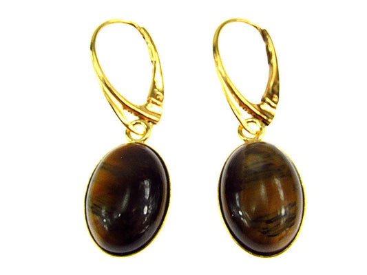 Cercei argint placati cu aur cu ochi de tigru 14x10 MM - GlamBazaar.ro