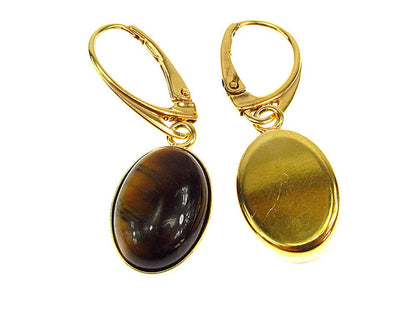 Cercei argint placati cu aur cu ochi de tigru 14x10 MM - GlamBazaar.ro