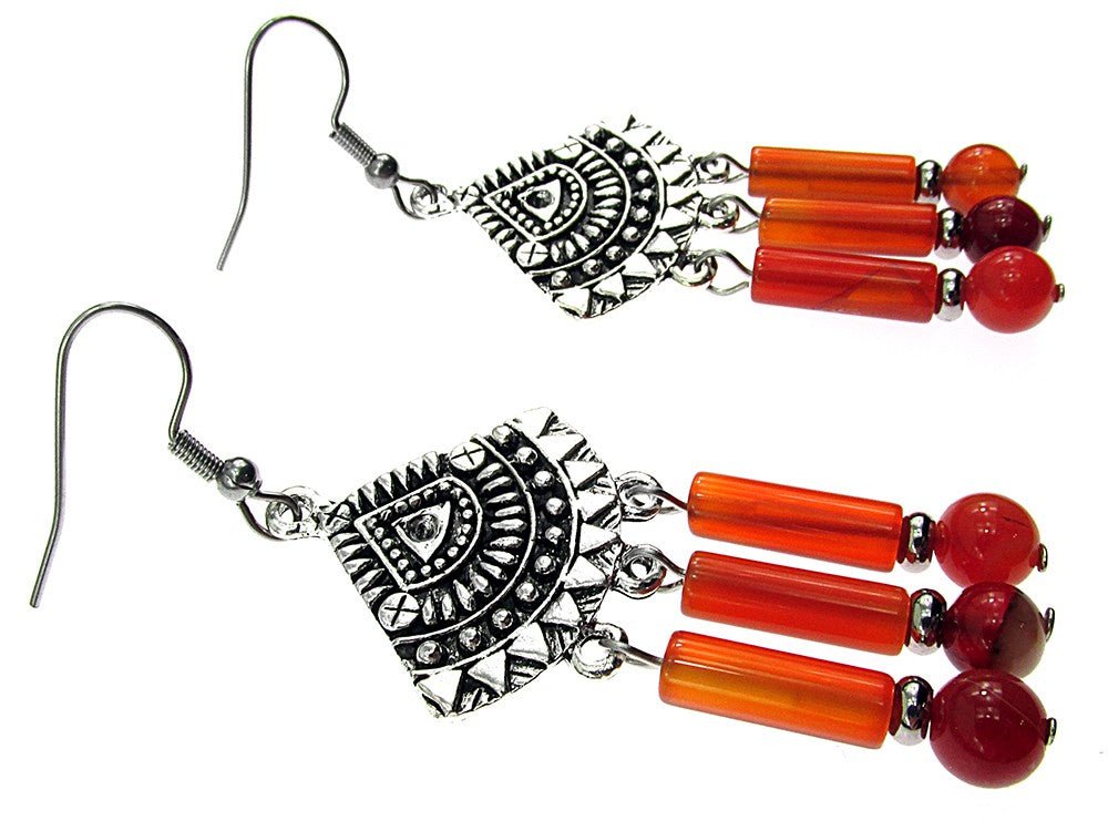 Cercei candelabru Bali cu carneol natural - GlamBazaar.ro