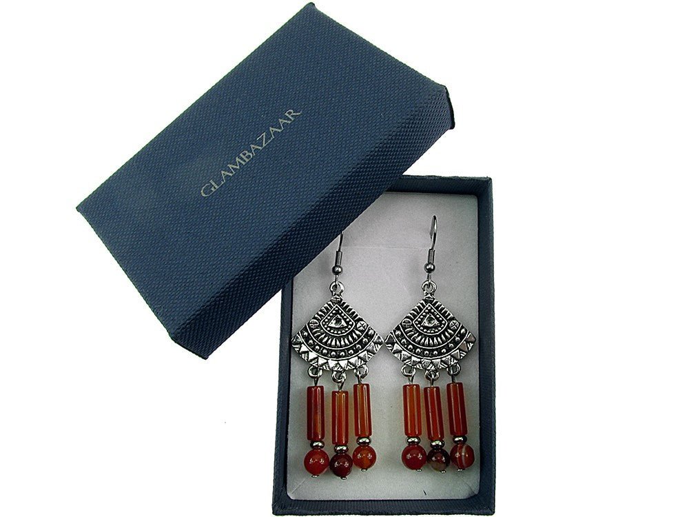 Cercei candelabru Bali cu carneol natural - GlamBazaar.ro