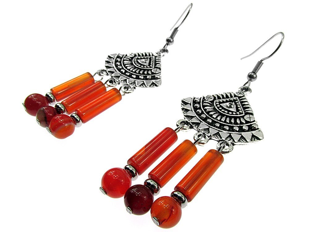 Cercei candelabru Bali cu carneol natural - GlamBazaar.ro