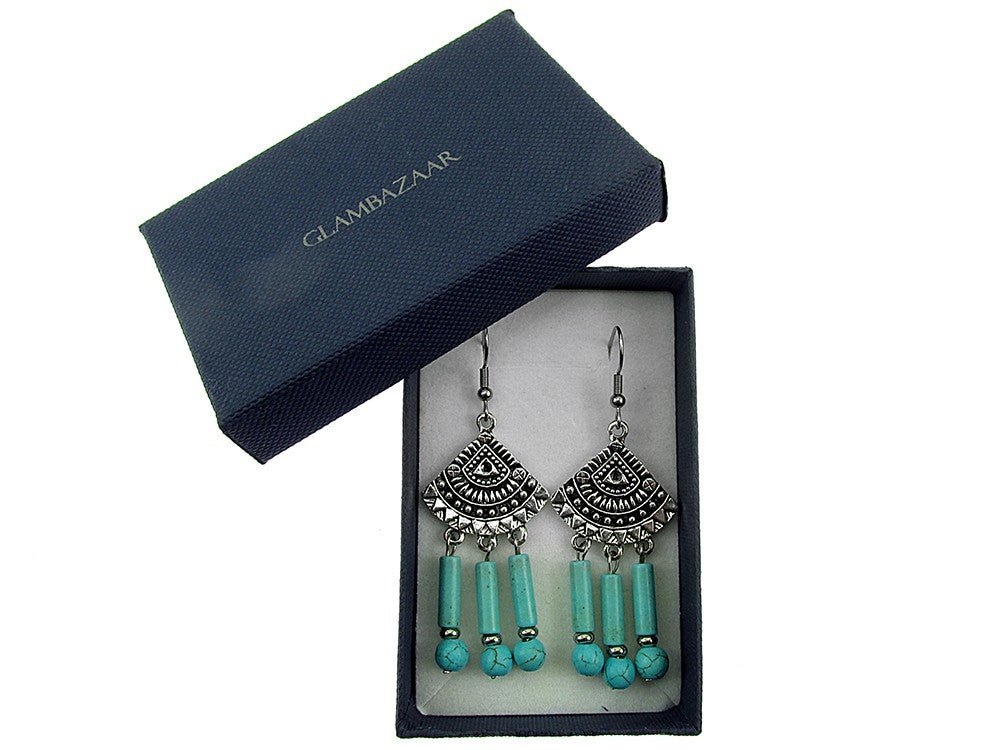 Cercei candelabru Bali cu turcoaze - GlamBazaar.ro