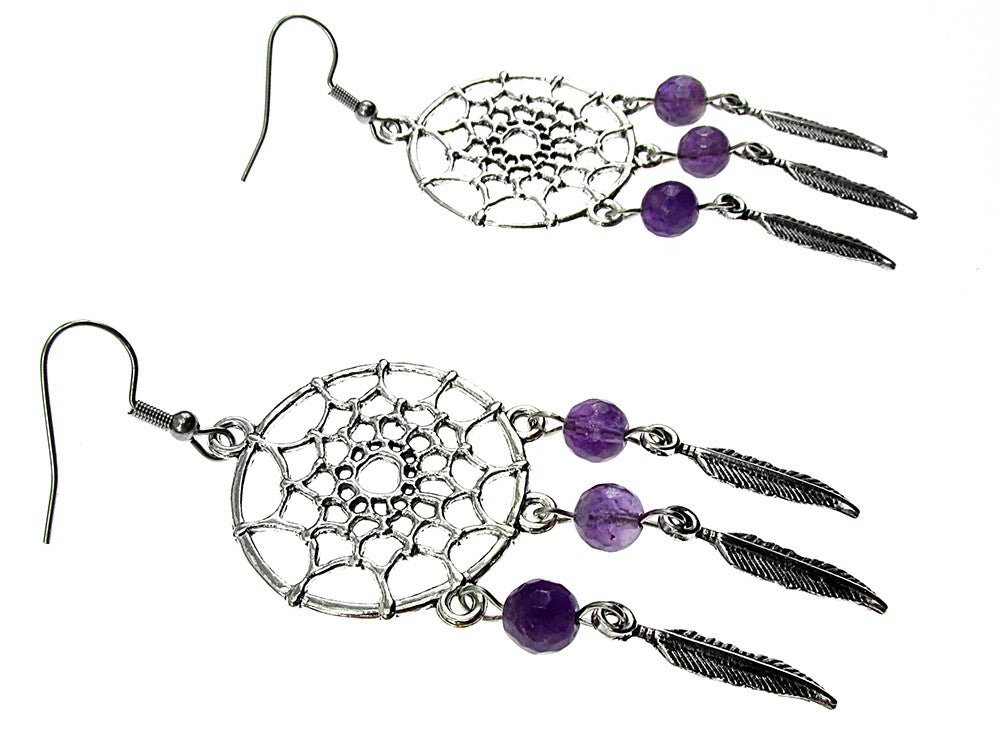 Cercei candelabru Dreamcatcher cu ametist fatetat - GlamBazaar.ro