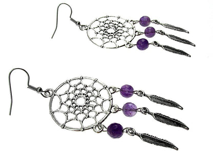 Cercei candelabru Dreamcatcher cu ametist fatetat - GlamBazaar.ro