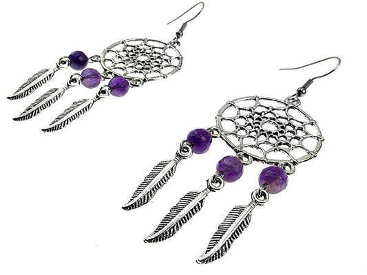 Cercei candelabru Dreamcatcher cu ametist fatetat - GlamBazaar.ro
