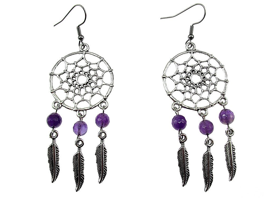 Cercei candelabru Dreamcatcher cu ametist fatetat - GlamBazaar.ro