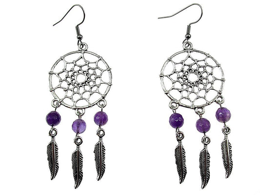 Cercei candelabru Dreamcatcher cu ametist fatetat - GlamBazaar.ro