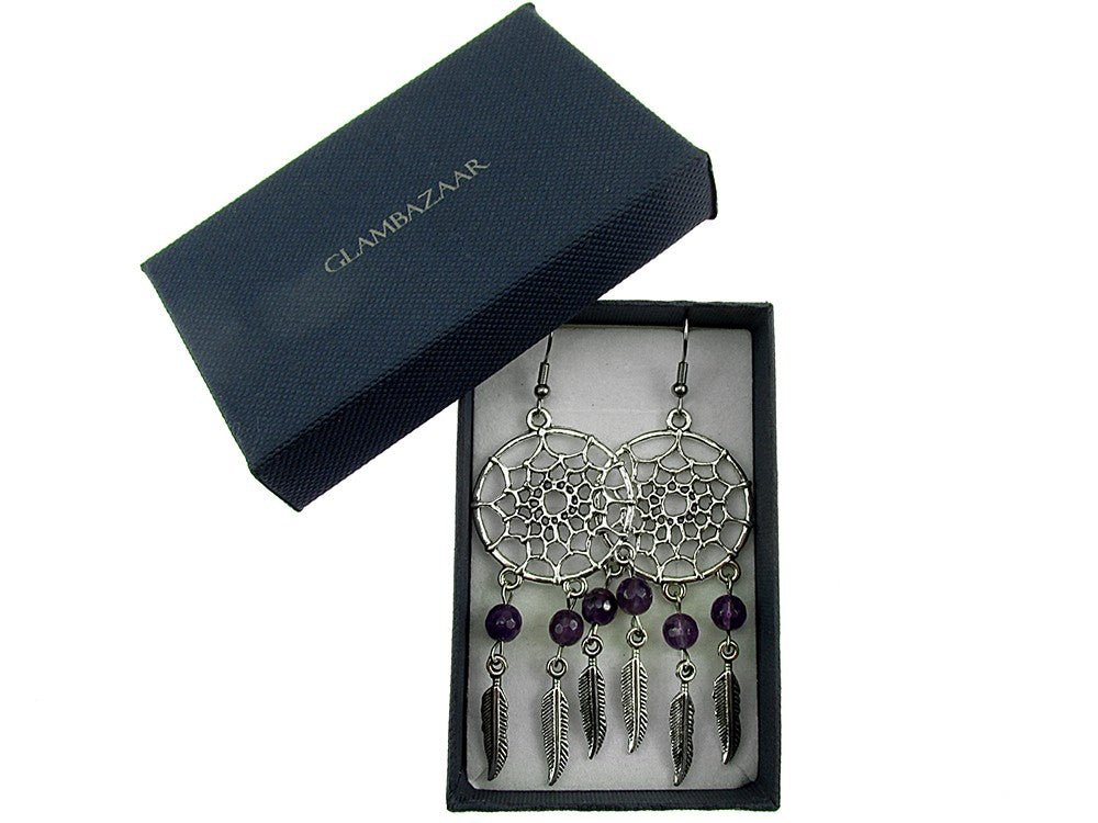 Cercei candelabru Dreamcatcher cu ametist fatetat - GlamBazaar.ro