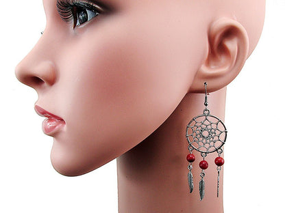 Cercei candelabru Dreamcatcher cu coral poros natural - GlamBazaar.ro