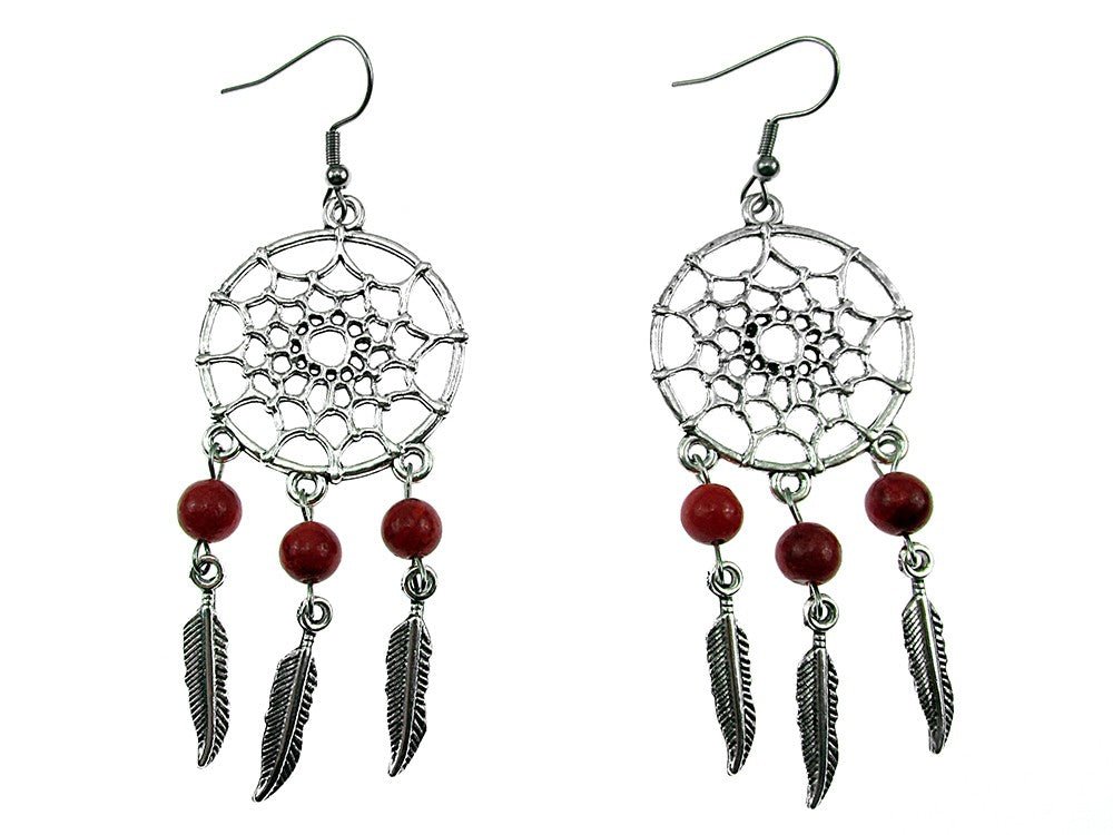 Cercei candelabru Dreamcatcher cu coral poros natural - GlamBazaar.ro