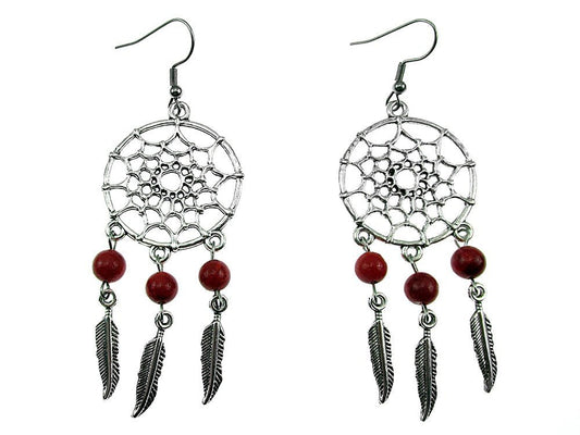 Cercei candelabru Dreamcatcher cu coral poros natural - GlamBazaar.ro