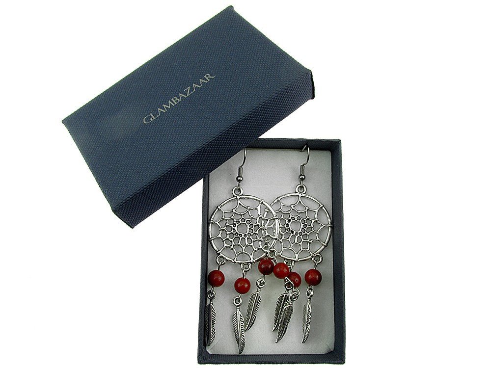 Cercei candelabru Dreamcatcher cu coral poros natural - GlamBazaar.ro