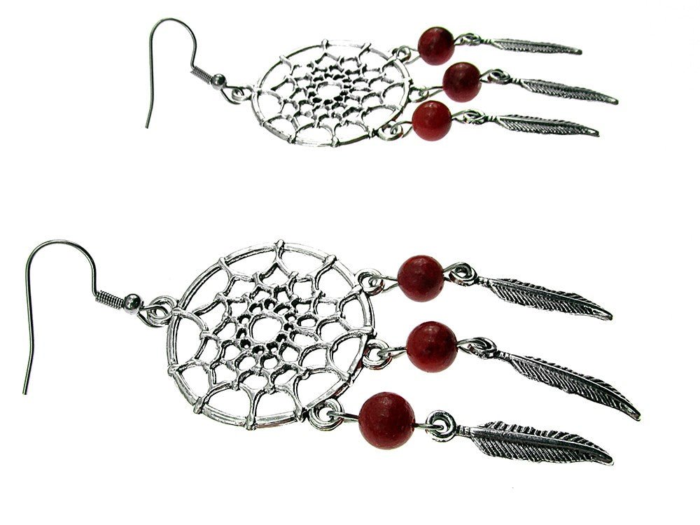 Cercei candelabru Dreamcatcher cu coral poros natural - GlamBazaar.ro