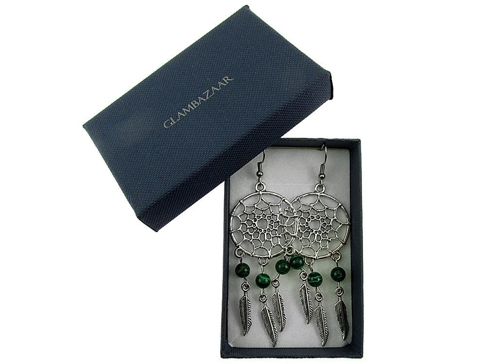 Cercei candelabru Dreamcatcher cu malachit - GlamBazaar.ro