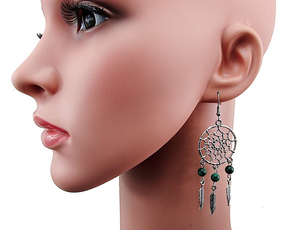 Cercei candelabru Dreamcatcher cu malachit - GlamBazaar.ro