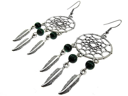 Cercei candelabru Dreamcatcher cu malachit - GlamBazaar.ro