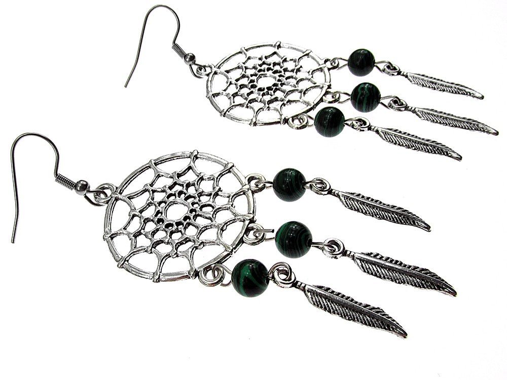 Cercei candelabru Dreamcatcher cu malachit - GlamBazaar.ro