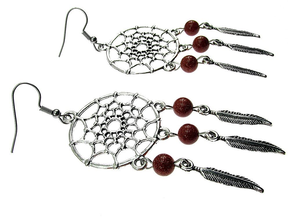 Cercei candelabru Dreamcatcher cu Piatra Soarelui maro - GlamBazaar.ro