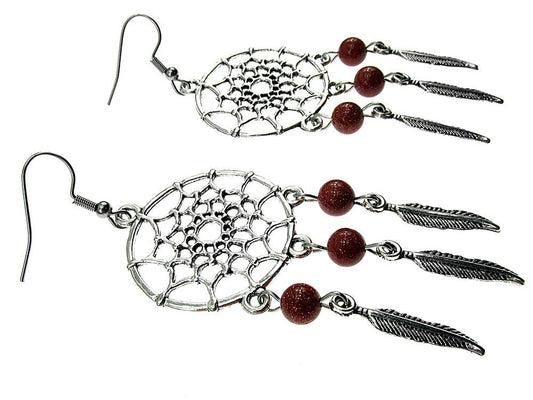 Cercei candelabru Dreamcatcher cu Piatra Soarelui maro - GlamBazaar.ro