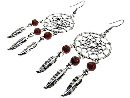 Cercei candelabru Dreamcatcher cu Piatra Soarelui maro - GlamBazaar.ro