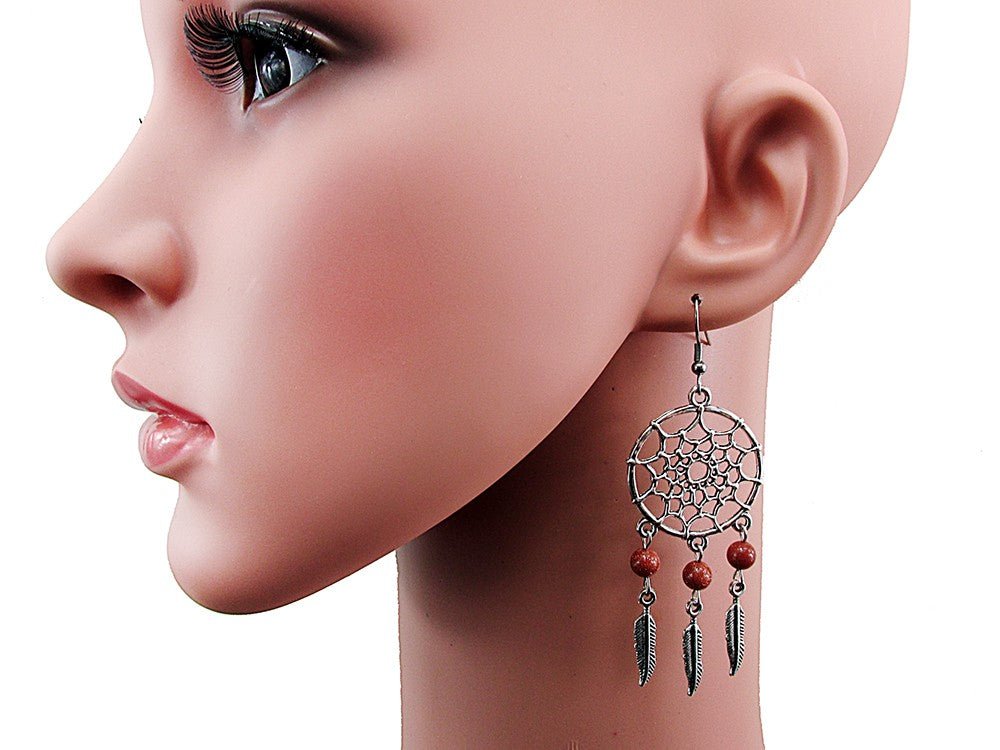 Cercei candelabru Dreamcatcher cu Piatra Soarelui maro - GlamBazaar.ro